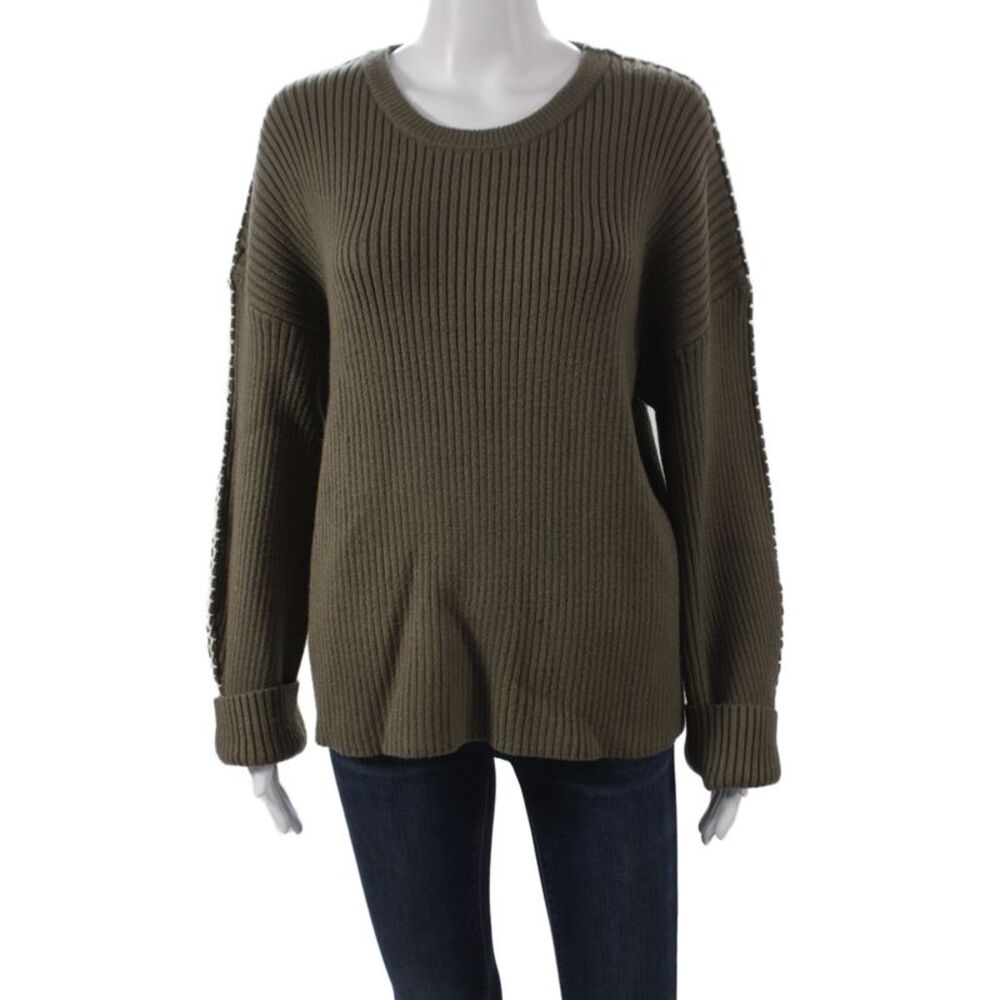 In February Womens Pullover Sweater Green Long Sleeve Round Neck Size L